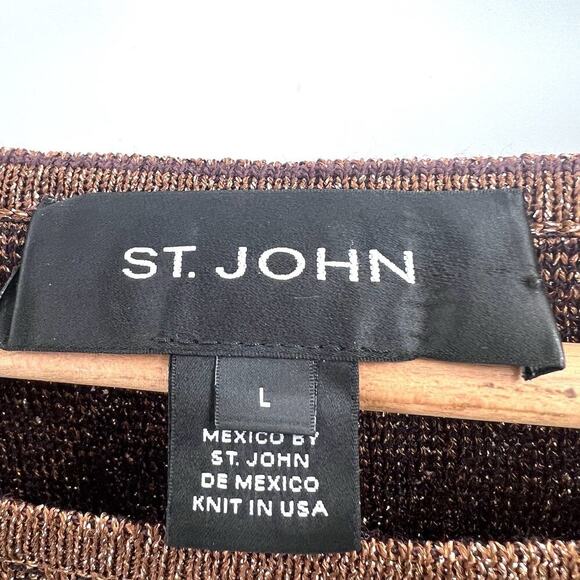 ST. JOHN Brown Bronze Metallic Cable Knit 3/4 Sleeve Womens Sweater Large - Picture 5 of 6